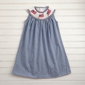 REMEMBER NGUYEN EUC Hand Smocked USA American Flag Sleeveless Dress